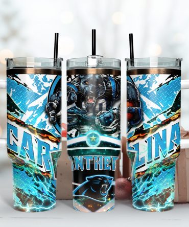 Carolina Panthers Nfl Mascot Custom Stanley Quencher 40Oz Stainless Steel Tumbler With Handle