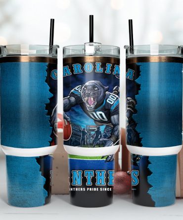 Carolina Panthers Nfl Mascot Custom Stanley Quencher 40Oz Stainless Steel Tumbler With Handle