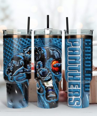 Carolina Panthers Nfl Mascot Custom Stanley Quencher 40Oz Stainless Steel Tumbler With Handle