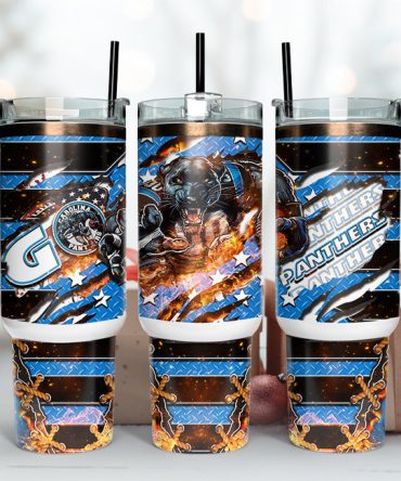 Carolina Panthers Nfl Mascot Custom Stanley Quencher 40Oz Stainless Steel Tumbler With Handle