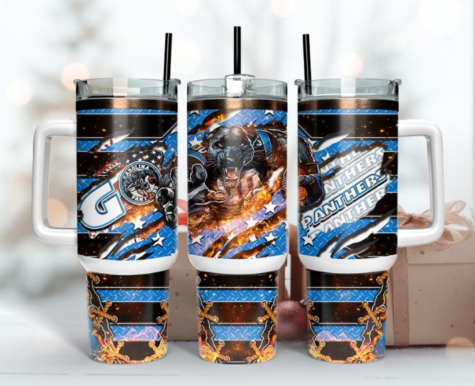 Carolina Panthers Nfl Mascot Custom Stanley Quencher 40Oz Stainless Steel Tumbler With Handle