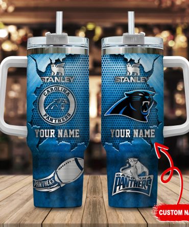 Carolina Panthers Nfl Metal Style Custom Stanley Quencher 40Oz Stainless Steel Tumbler With Handle