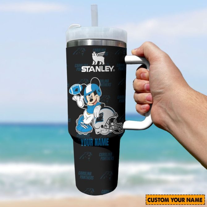 Carolina Panthers Nfl Mickey Mouse Custom Stanley Quencher 40Oz Stainless Steel Tumbler With Handle - Image 2