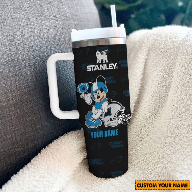 Carolina Panthers Nfl Mickey Mouse Custom Stanley Quencher 40Oz Stainless Steel Tumbler With Handle - Image 3