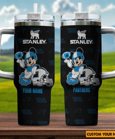 Carolina Panthers Nfl Mickey Mouse Custom Stanley Quencher 40Oz Stainless Steel Tumbler With Handle