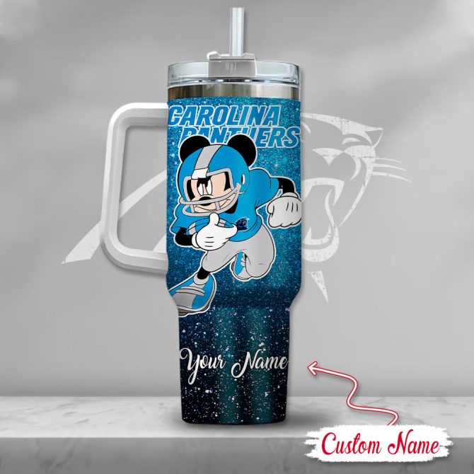 Carolina Panthers Nfl Mickey Mouse Glitter Custom Stanley Quencher 40Oz Stainless Steel Tumbler With Handle - Image 3