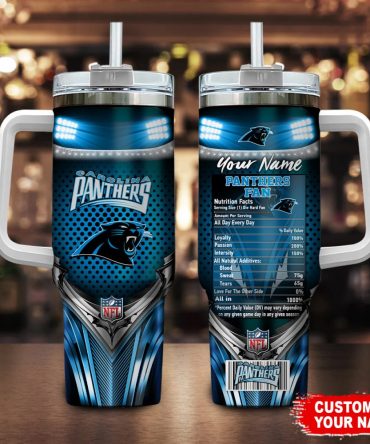 Carolina Panthers Nfl Nutrition Facts Custom Stanley Quencher 40Oz Stainless Steel Tumbler With Handle