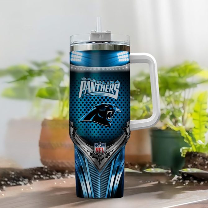 Carolina Panthers Nfl Nutrition Facts Custom Stanley Quencher 40Oz Stainless Steel Tumbler With Handle - Image 2