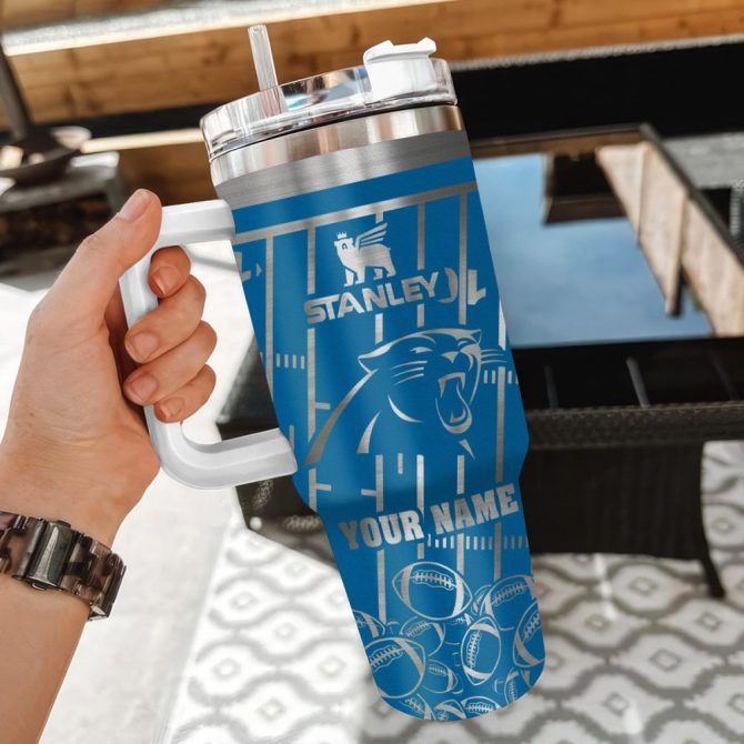 Carolina Panthers Nfl Silver Custom Stanley Quencher 40Oz Stainless Steel Tumbler With Handle - Image 3