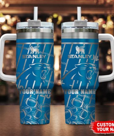 Carolina Panthers Nfl Silver Custom Stanley Quencher 40Oz Stainless Steel Tumbler With Handle