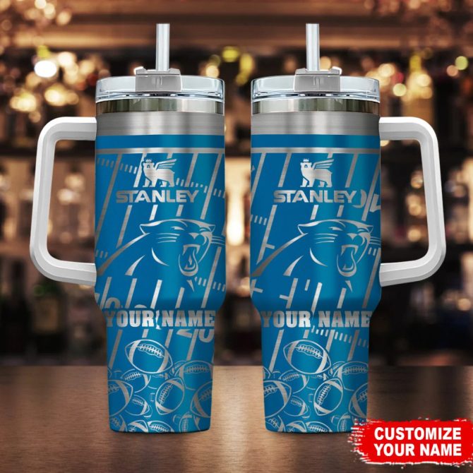 Carolina Panthers Nfl Silver Custom Stanley Quencher 40Oz Stainless Steel Tumbler With Handle