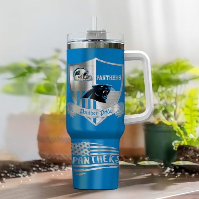 Carolina Panthers Nfl Silver Logo Custom Stanley Quencher 40Oz Stainless Steel Tumbler With Handle - Image 2