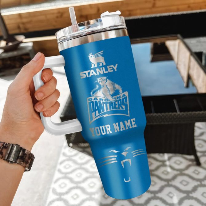 Carolina Panthers Nfl Silver Logo Custom Stanley Quencher 40Oz Stainless Steel Tumbler With Handle - Image 3