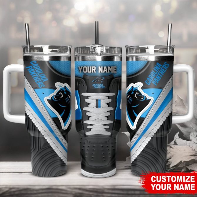 Carolina Panthers Nfl Sneaker Custom Stanley Quencher 40Oz Stainless Steel Tumbler With Handle