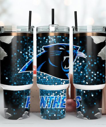 Carolina Panthers Nfl Stained Glass Effect Custom Stanley Quencher 40Oz Stainless Steel Tumbler With Handle