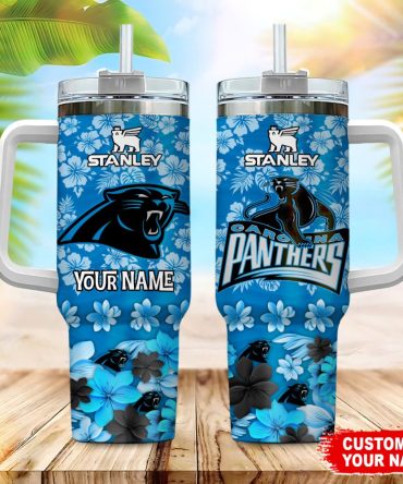 Carolina Panthers Nfl Tropical Floral Custom Stanley Quencher 40Oz Stainless Steel