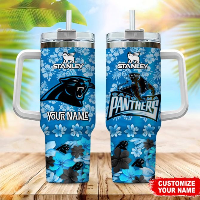Carolina Panthers Nfl Tropical Floral Custom Stanley Quencher 40Oz Stainless Steel