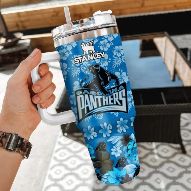 Carolina Panthers Nfl Tropical Floral Custom Stanley Quencher 40Oz Stainless Steel - Image 3