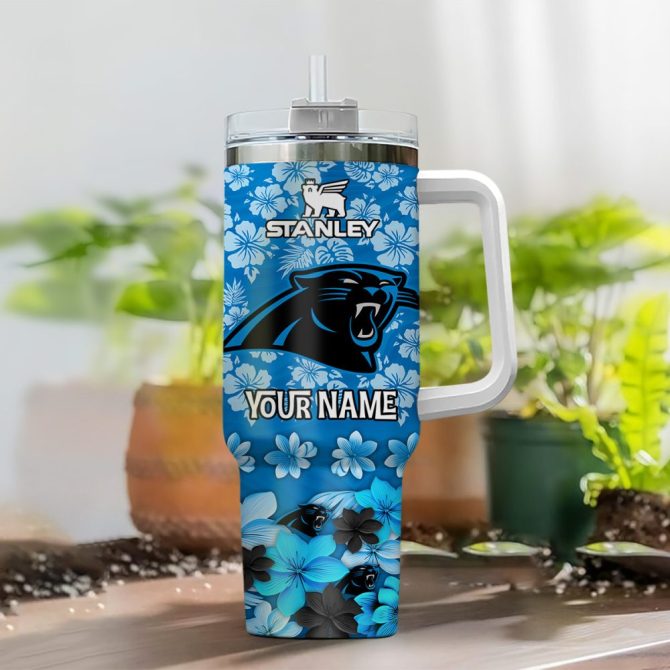 Carolina Panthers Nfl Tropical Floral Custom Stanley Quencher 40Oz Stainless Steel - Image 2