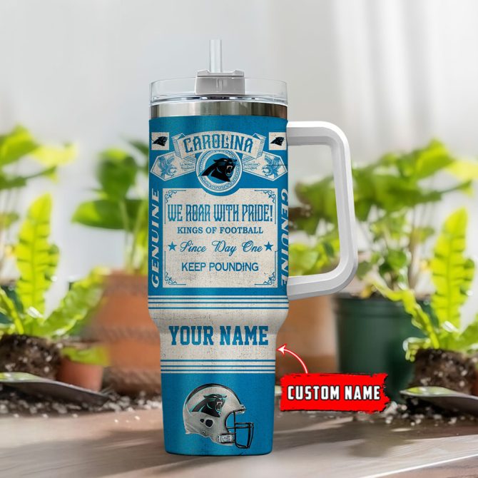 Carolina Panthers Nfl Vintage Kings Of Football Custom Stanley Quencher 40Oz Stainless Steel Tumbler With Handle - Image 2
