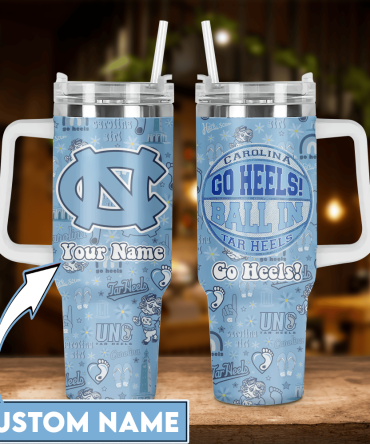 Carolina Tar Heels Basketball Custom Stanley Quencher 40Oz Stainless Steel Tumbler With Handle