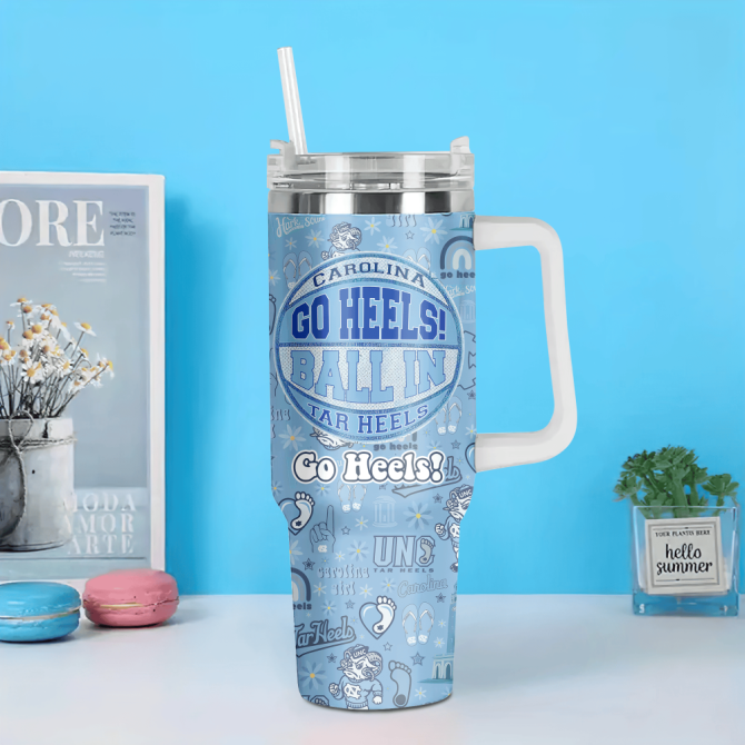 Carolina Tar Heels Basketball Custom Stanley Quencher 40Oz Stainless Steel Tumbler With Handle - Image 3