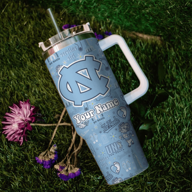 Carolina Tar Heels Basketball Custom Stanley Quencher 40Oz Stainless Steel Tumbler With Handle - Image 2