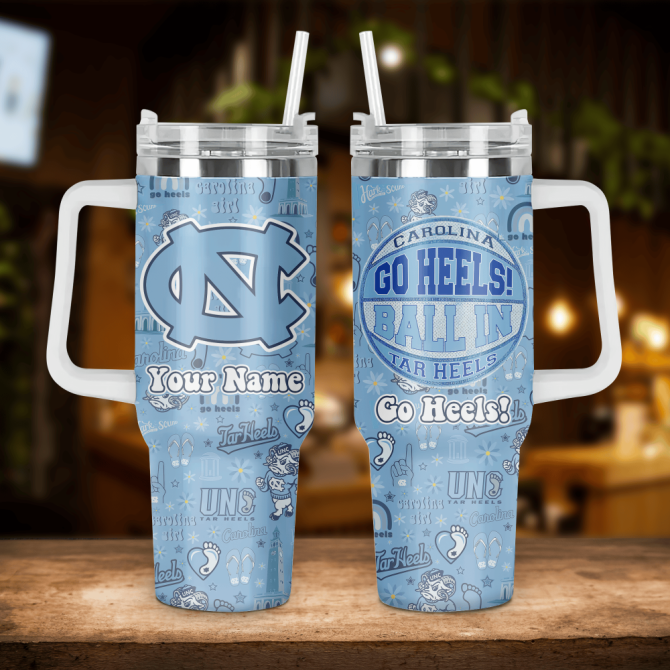 Carolina Tar Heels Basketball Custom Stanley Quencher 40Oz Stainless Steel Tumbler With Handle - Image 4