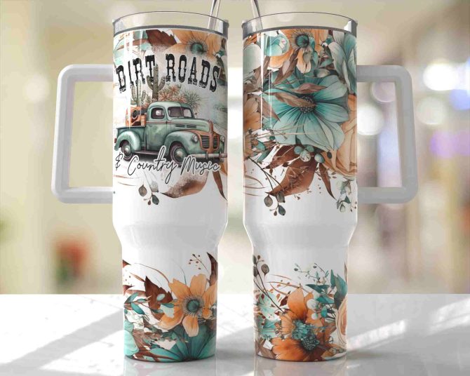 Cars With Flowers Custom Stanley Quencher 40Oz Stainless Steel Tumbler With Handle