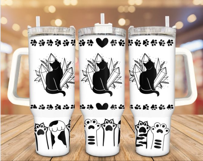 Cat Paws Custom Stanley Quencher 40Oz Stainless Steel Tumbler With Handle