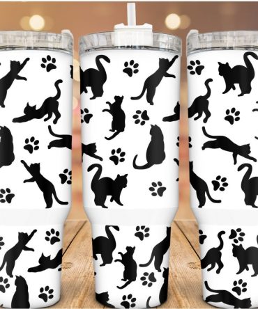 Cat Silhouette Custom Stanley Quencher 40Oz Stainless Steel Tumbler With Handle