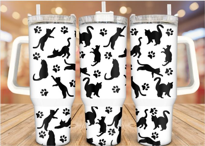 Cat Silhouette Custom Stanley Quencher 40Oz Stainless Steel Tumbler With Handle