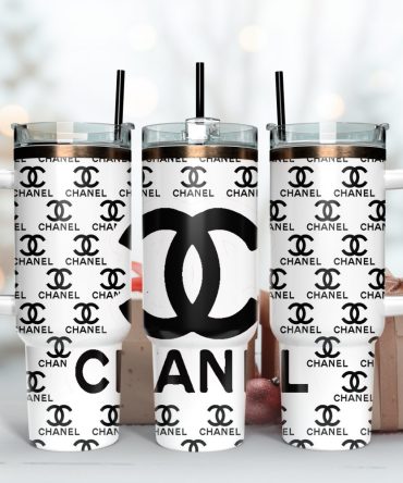 Chanel Black And White Logo Custom Stanley Quencher 40Oz Stainless Steel Tumbler With Handle
