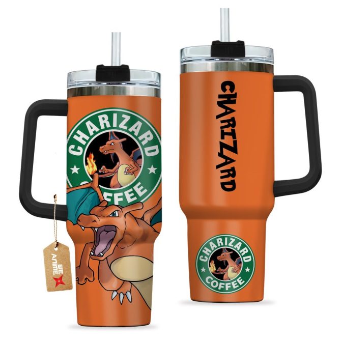 Charizard Coffee Pokemon Anime Custom Stanley Quencher 40Oz Stainless Steel Tumbler With Handle - Image 2