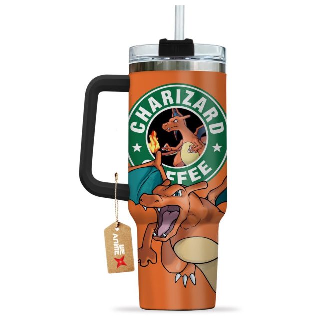 Charizard Coffee Pokemon Anime Custom Stanley Quencher 40Oz Stainless Steel Tumbler With Handle - Image 4
