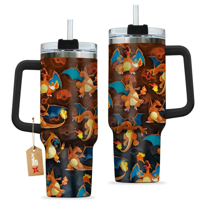 Charizard Pokemon Anime Custom Stanley Quencher 40Oz Stainless Steel Tumbler With Handle - Image 3