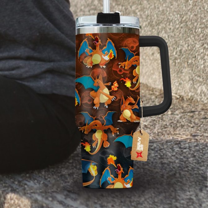 Charizard Pokemon Anime Custom Stanley Quencher 40Oz Stainless Steel Tumbler With Handle - Image 4