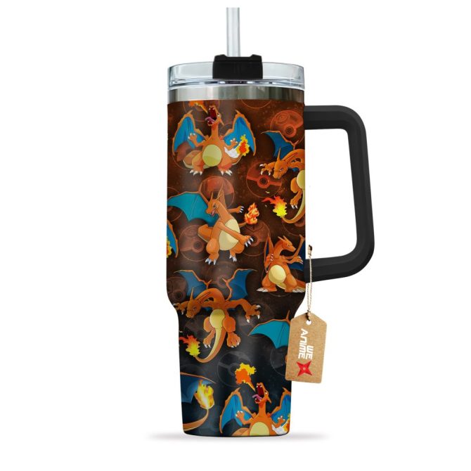 Charizard Pokemon Anime Custom Stanley Quencher 40Oz Stainless Steel Tumbler With Handle - Image 2