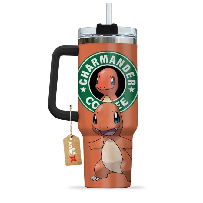 Charmander Coffee Pokemon Anime Custom Stanley Quencher 40Oz Stainless Steel Tumbler With Handle - Image 3