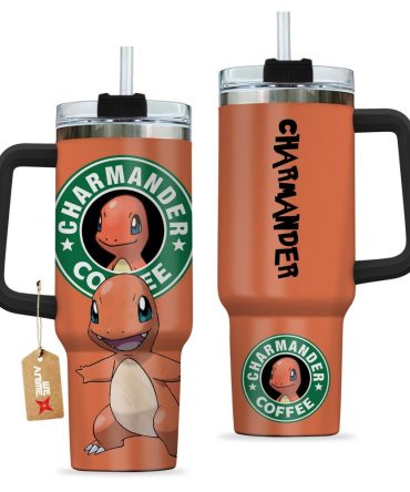Charmander Coffee Pokemon Anime Custom Stanley Quencher 40Oz Stainless Steel Tumbler With Handle