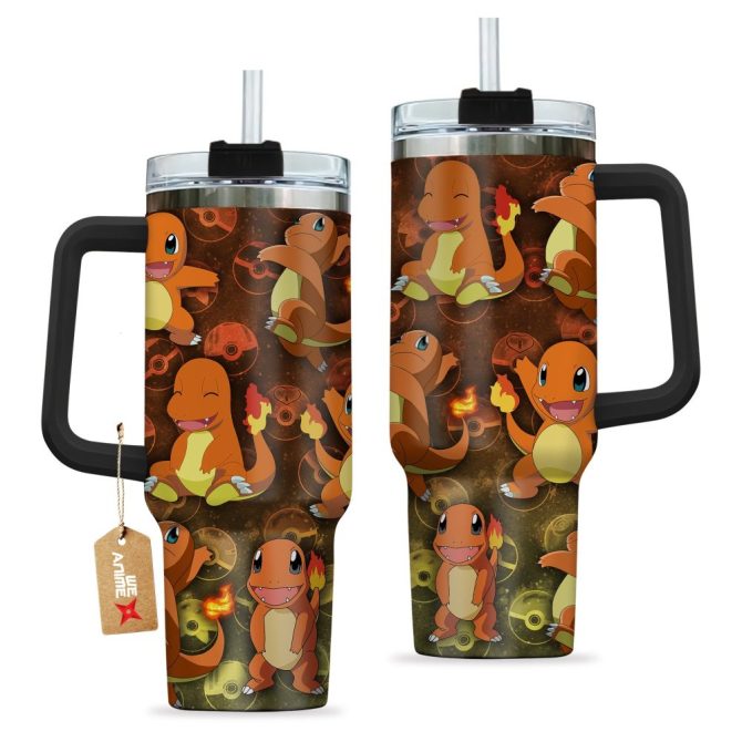 Charmander Pokemon Anime Custom Stanley Quencher 40Oz Stainless Steel Tumbler With Handle