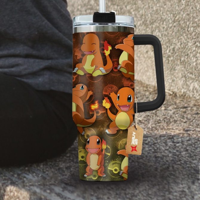 Charmander Pokemon Anime Custom Stanley Quencher 40Oz Stainless Steel Tumbler With Handle - Image 4