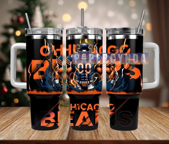 Chicago Bears Custom Stanley Quencher 40Oz Stainless Steel Tumbler With Handle