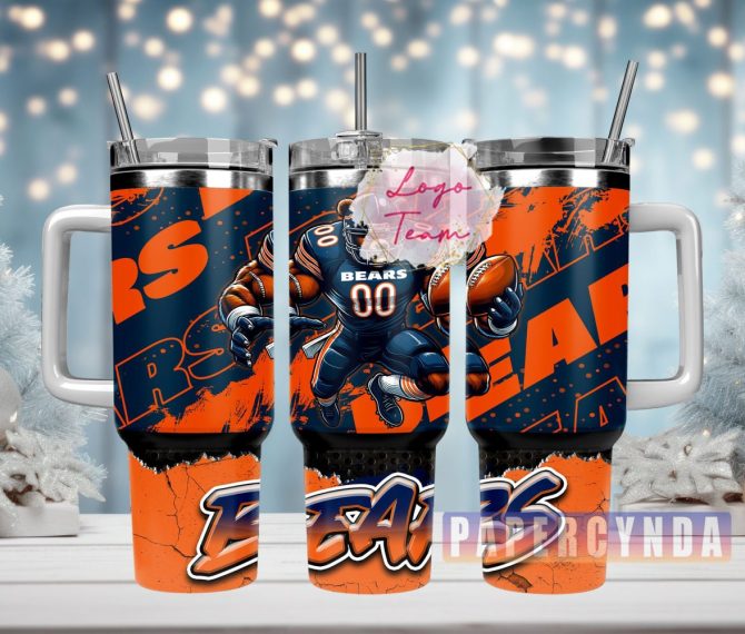 Chicago Bears Custom Stanley Quencher 40Oz Stainless Steel Tumbler With Handle