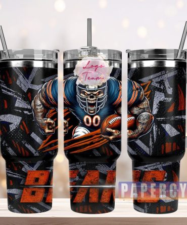 Chicago Bears Custom Stanley Quencher 40Oz Stainless Steel Tumbler With Handle