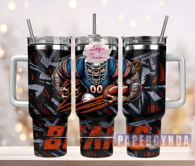 Chicago Bears Custom Stanley Quencher 40Oz Stainless Steel Tumbler With Handle
