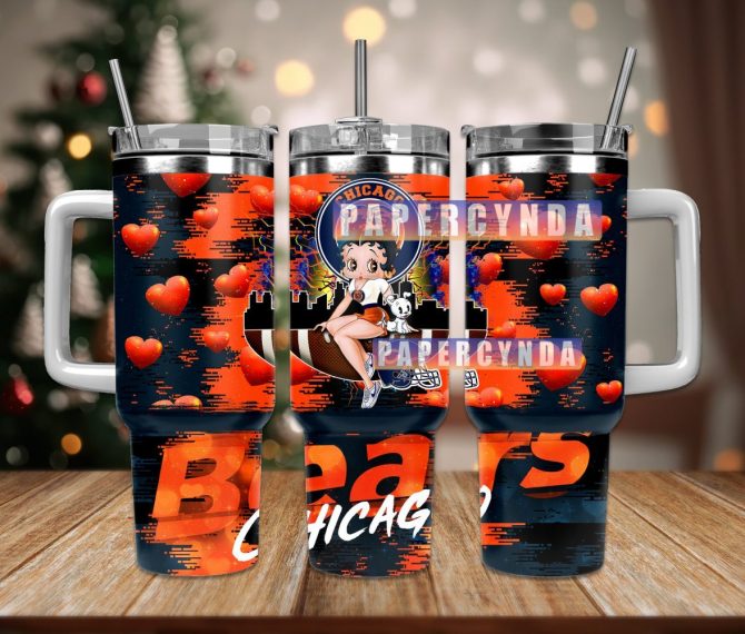 Chicago Bears Custom Stanley Quencher 40Oz Stainless Steel Tumbler With Handle