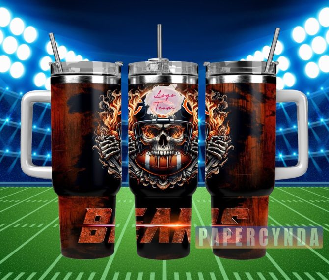 Chicago Bears Custom Stanley Quencher 40Oz Stainless Steel Tumbler With Handle