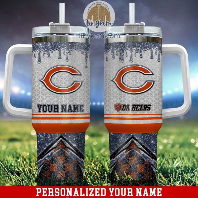 Chicago Bears Glitter Nfl Custom Stanley Quencher 40Oz Stainless Steel Tumbler With Handle