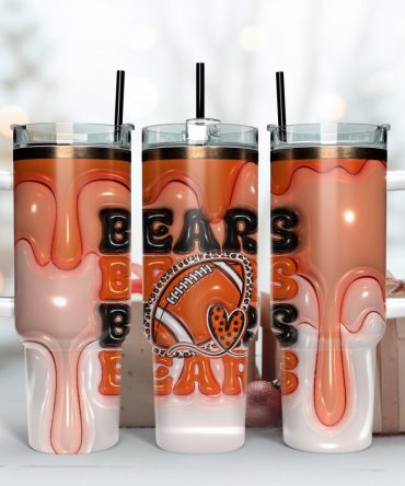 Chicago Bears Nfl 3D Inflated Puff Effect Custom Stanley Quencher 40Oz Stainless Steel Tumbler With Handle